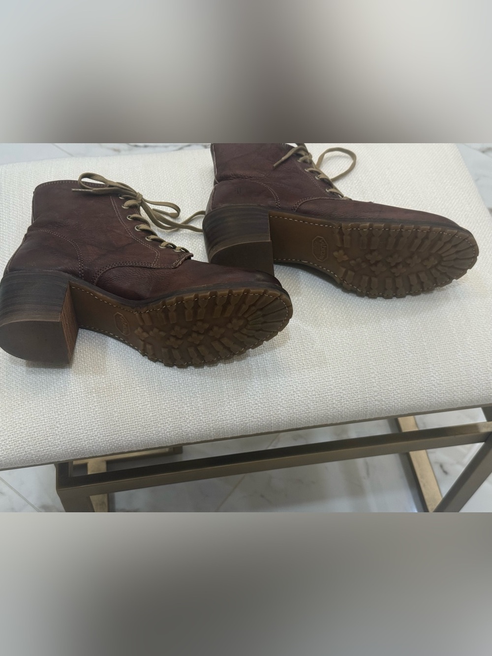 Frye Dark Brown Leather Lace-Up Heeled Ankle Boots - Picture 4 of 6